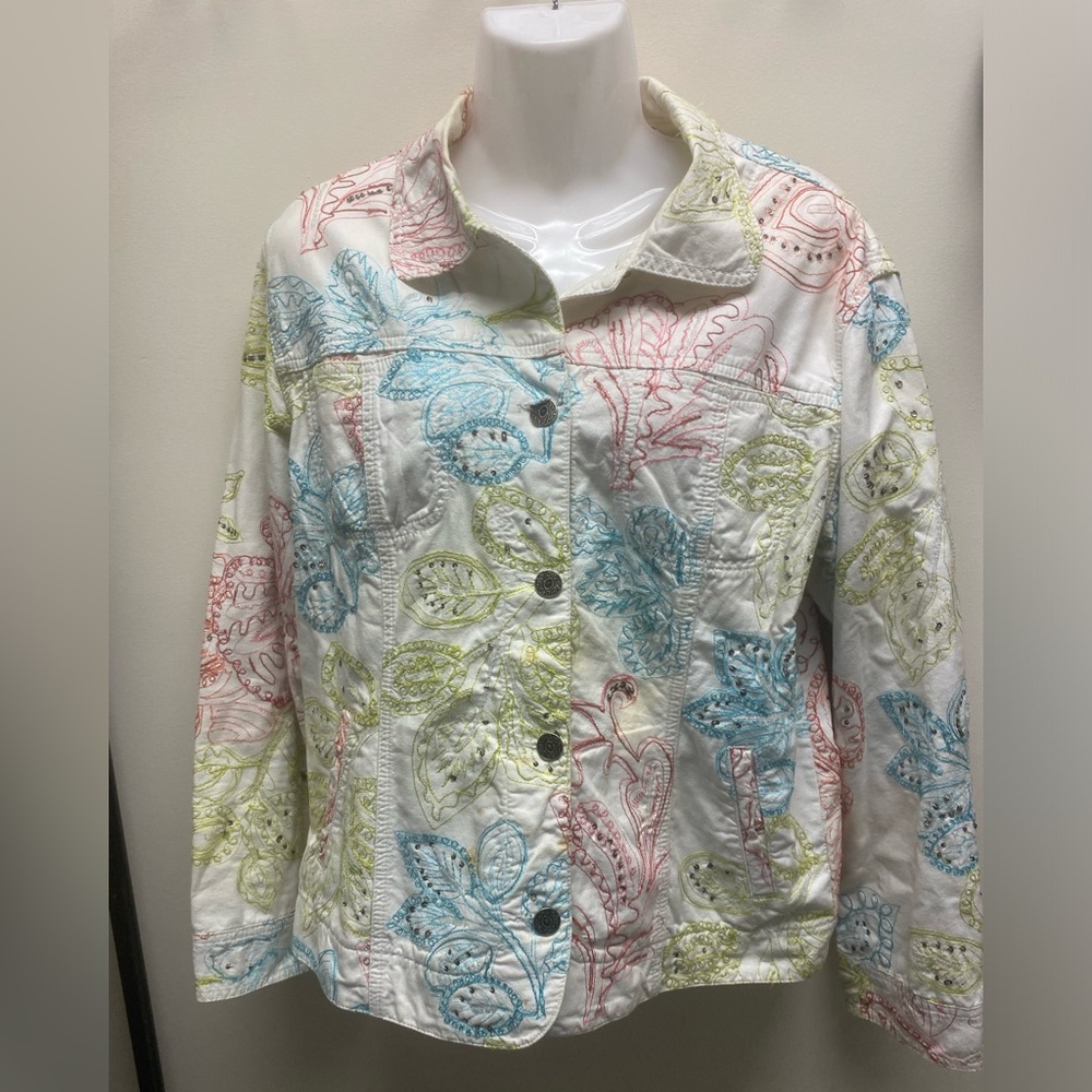 Chico's Multicolor Embroidered Jean Jacket